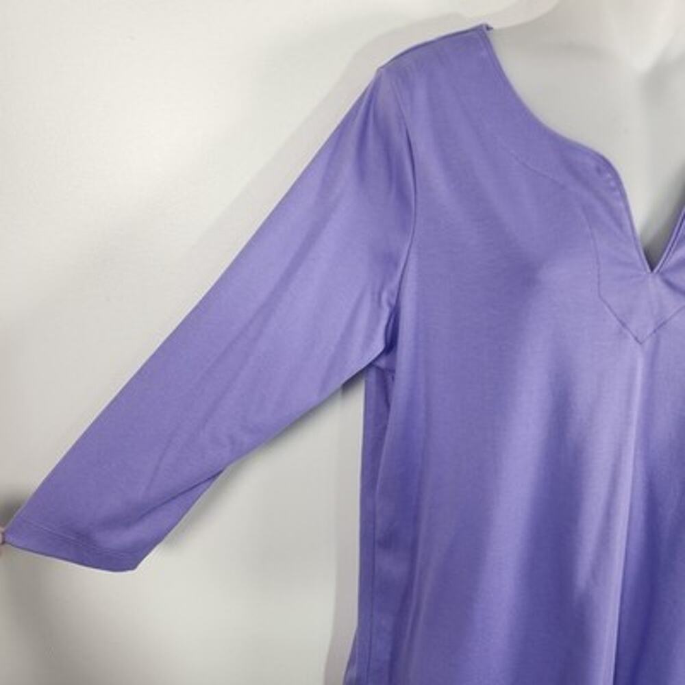 LL Bean Womens Pima Cotton Tunic 3/4 Sleeve Splitneck Purple Large 300325 Casual - Picture 4 of 10